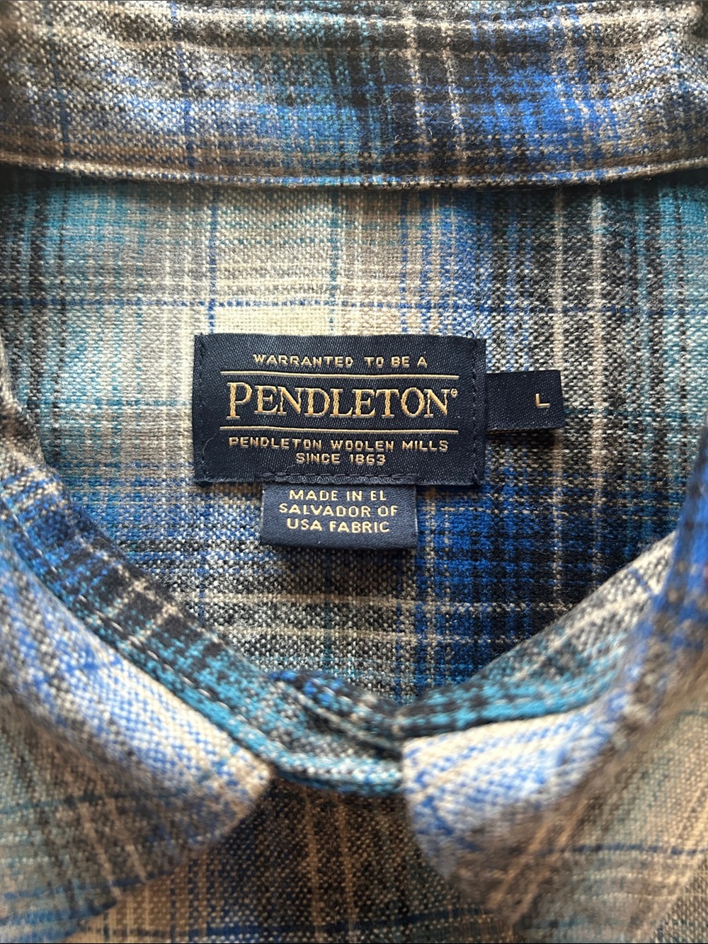 Pendleton Blue and Gray Plaid Button-Down Shirt- L